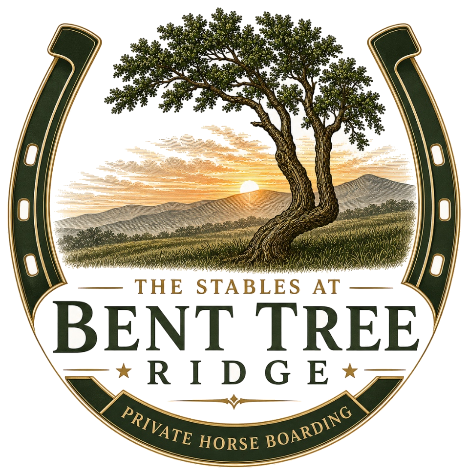 The Stables at Bent Tree Ridge horseshoe crest with the property tree and wordmark.